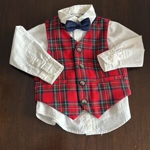 Janie and Jack Tartan Plaid Vest, Shirt, Tie, Boys Christmas Outfit, 18-24 month